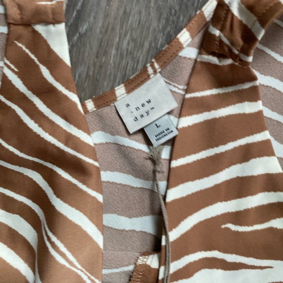 Satin Zebra Print V Neck Silk Sleeveless Slip Dress Brown White Large Slouchy - Picture 3 of 5